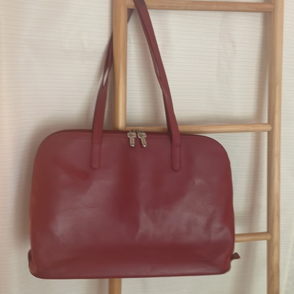 JACK GEORGES Red Italian Leather Laptop Shoulder Bag Dome Zip-Around Briefcase. - Picture 5 of 12